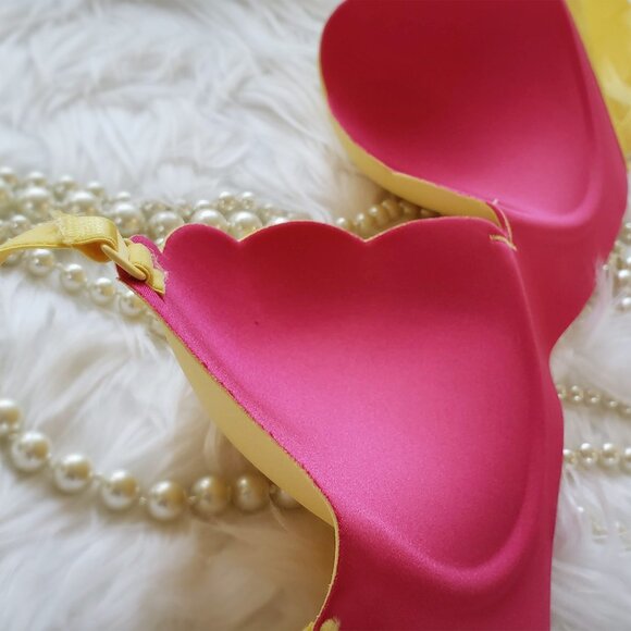 Yellow + Pink mermaid scallops wireless duo colored push-up bra - Picture 3 of 3